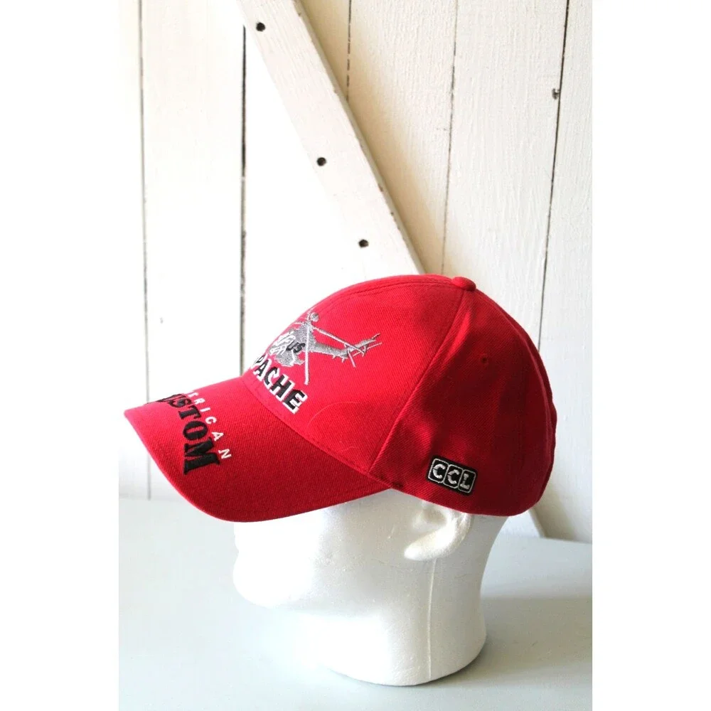 American Custom Embroidered US Army Apache Helicopter Hat One Size Red